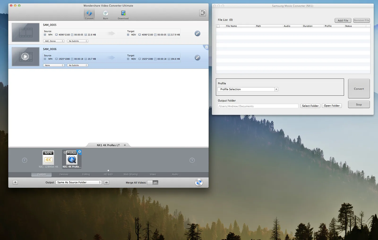 wondershare vs samsung movie converter NX1